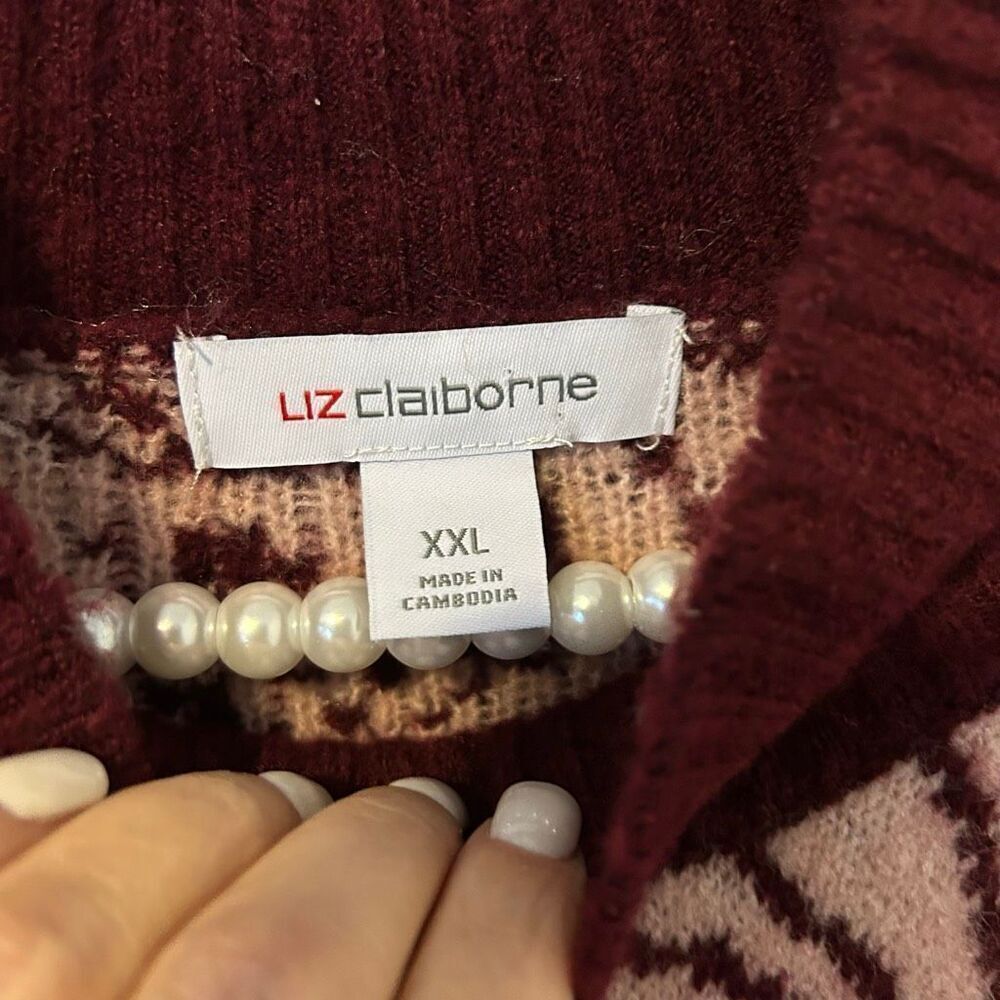 Liz Claiborne pink and maroon Floral Sweater Pull Over Women's Plus Size 2X NWT - Picture 8 of 11